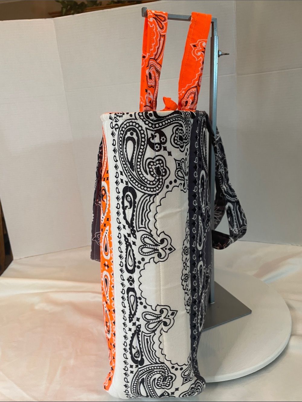 Orange gray bandanna Quilted Tote Bag- handmade - Picture 5 of 14